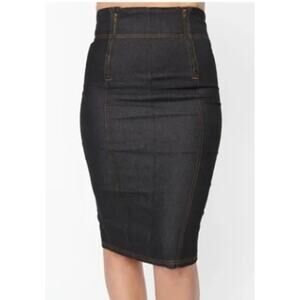 UNIQUE VINTAGE SZ S Black Dark Wash Denim  Pencil Knee Length Skirt NWT 0B6